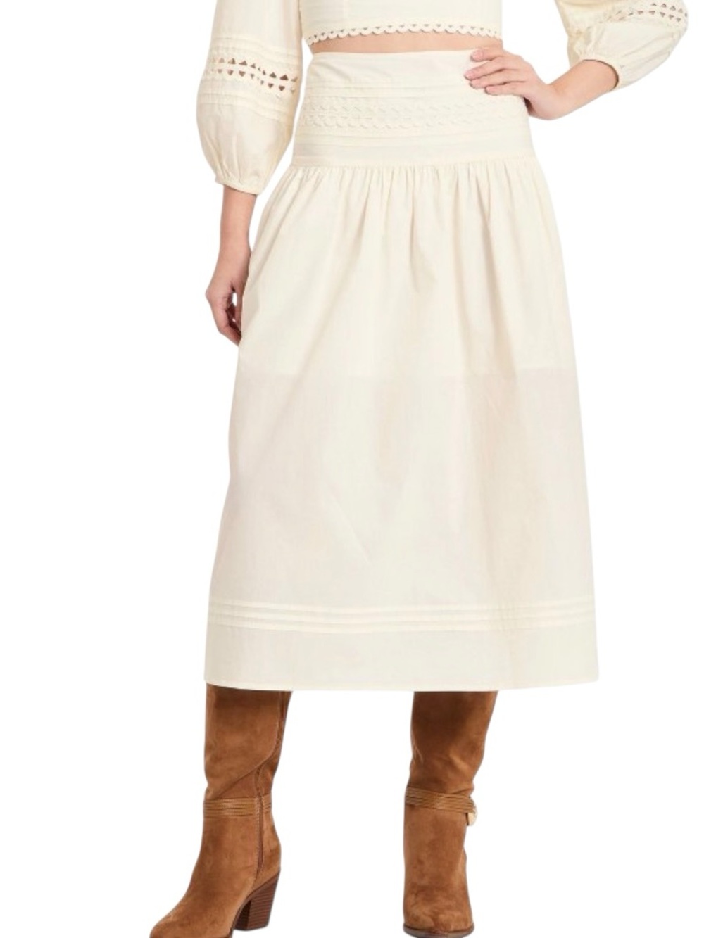 A New Day Eyelet Boho Midi Skirt In Cream NWT - Picture 2 of 15